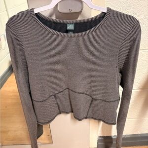Wild Fable Ribbed Compression Long Sleeve Crop Top Gray